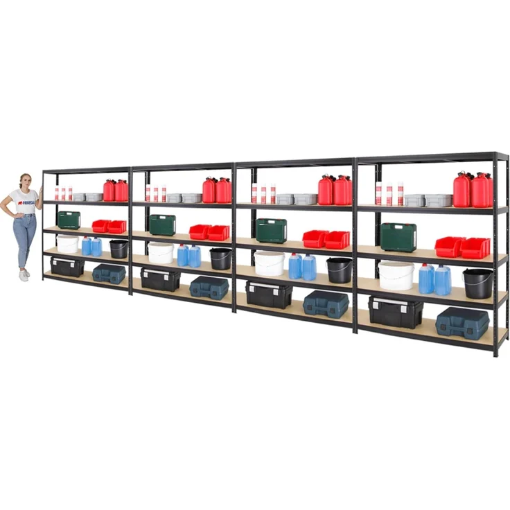 PROREGAL Mega Deal 4er-Set Schwerlastregale Giant Elephant 180 x 150 x 45 cm mit 5 Ebenen Fachlast 200kg Schwarz, Kellerregal, Steckregal, Garagenregal, Lagerregal – Bild 3