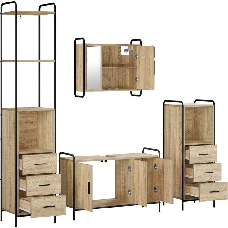 vidaXL Badezimmerschrank-Set 4 stk. Sonoma-Eiche 40 x 36 x 200,5 cm 3444670 – Bild 7