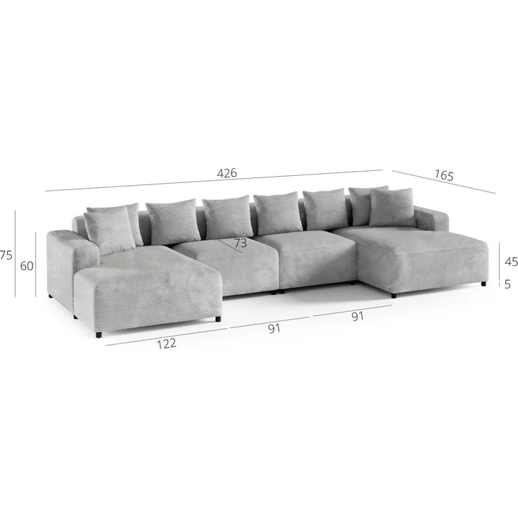 Wohnlandschaft Sofa U-Form Designersofa MEGAN in Stoff Poso Hellgrau – Bild 2