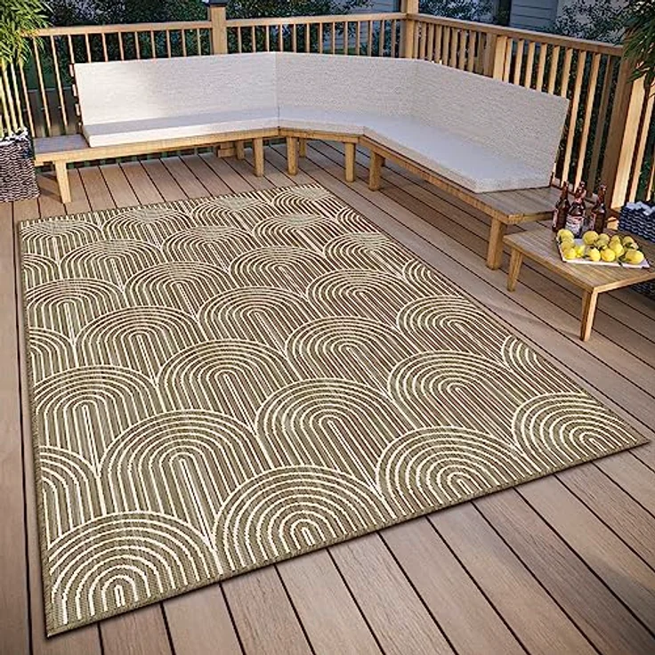 Hanse Home Pangli Outdoor Teppich Wetterfest – Wendeteppich Skandinavischer Boho Style Wasserfest Einfarbig Geometrisch 3D-Effekt für Garten, Balkon, Terrasse, Wohnzimmer – Linen, 240x330cm – Bild 10