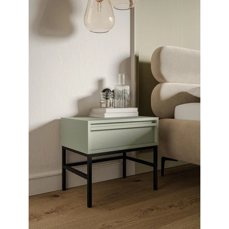 Selsey 'Evo' Nachttisch mit Schublade, salbeigrün mit schwarzem Metallgestell, ca. 44 x 50 x 34 cm – Bild 4