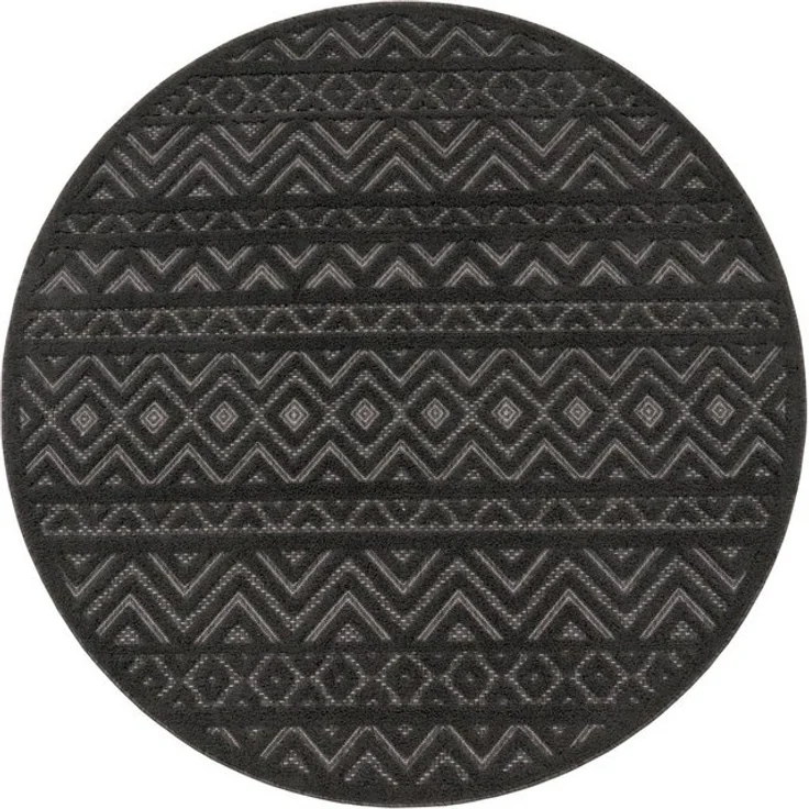 Paco Home Teppich Livorno 673, rund, Höhe: 14 mm, Uni-Farben, Scandi, Rauten Muster, Hoch-Tief Effekt, Outdoor geeignet – Bild 2