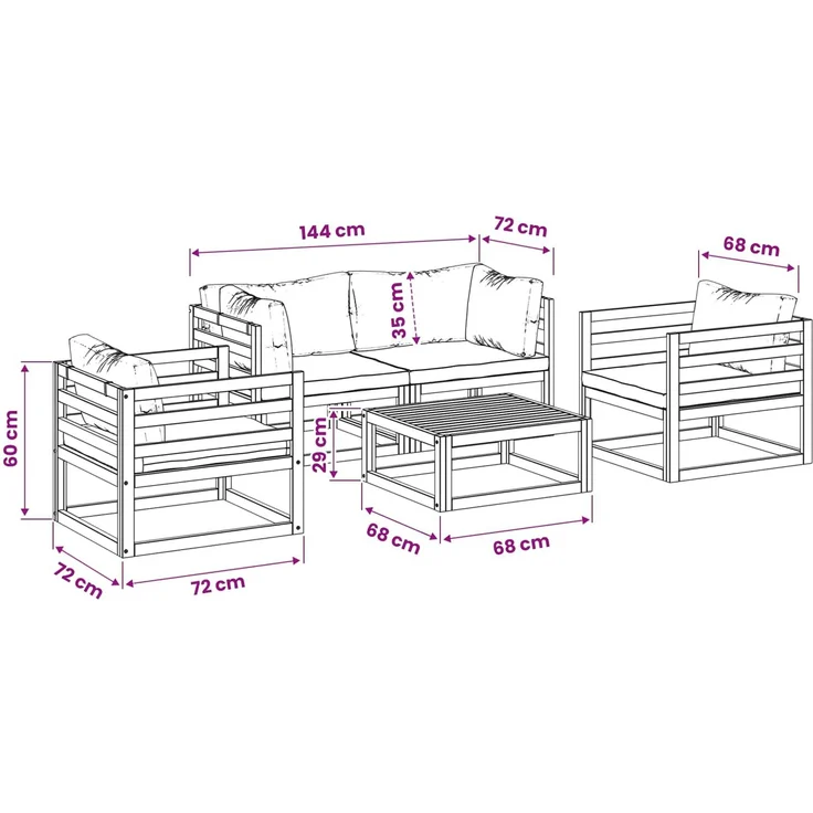 vidaXL 5-teiliges Garten-Lounge-Set Modular Natur Massivholz Akazie 3417223 – Bild 7