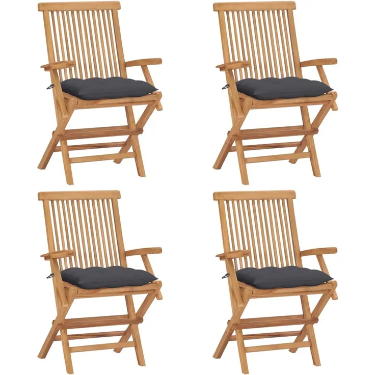 vidaXL Gartenstühle mit Anthrazit Kissen 4 Stk. Massivholz Teak 3065632