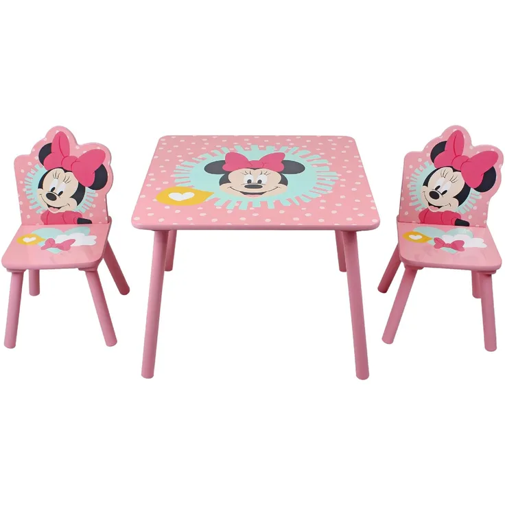 Disney Minnie Maus Tisch- und Stuhl-Set für 2 Personen, hält bis zu 30 kg pro Hocker, perfekt zum Spielen und für Aktivitäten, klein, rosa