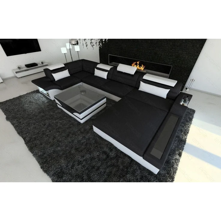 Wohnlandschaft Mezzo Materialmix mit LED - Mikrofaserstoff - Schwarz-Weiß - Rechts – Bild 6