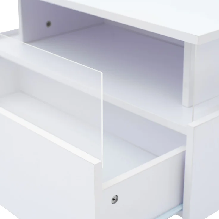 Couchtisch, mit LED-Beleuchtung, 2 Schubladen & transparentem Display, 70x70x41 cm, Weiß – Bild 9