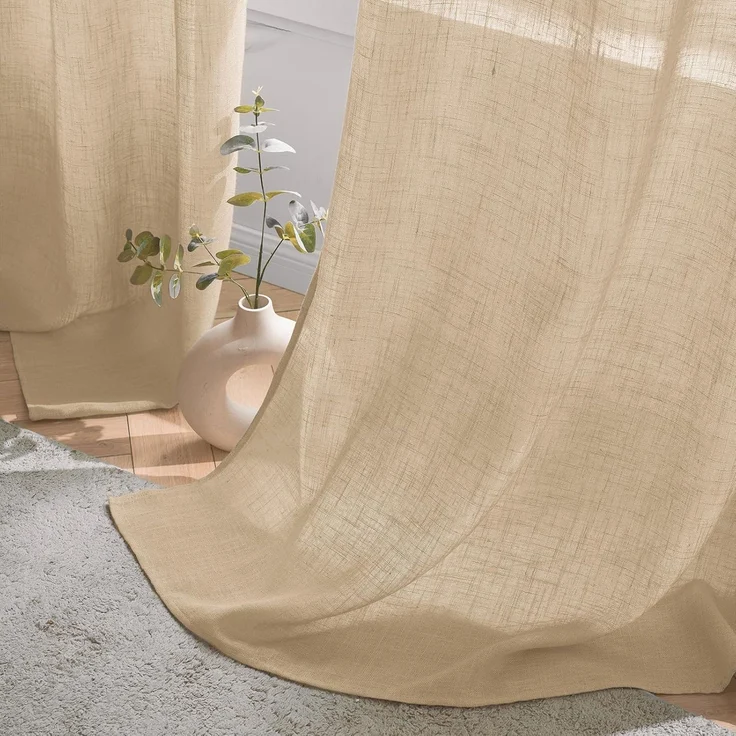 Woaboy Transluzider Vorhang für Wohnzimmer mit Ösen 2er Set 140x225cm Beige – Bild 3