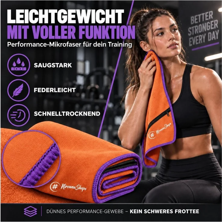 NirvanaShape Sporthandtuch NirvanaShape Mikrofaser Fitnesshandtuch mit Ecktasche und Knöpfen, saugfähig, leicht, schnelltrocknend, für Reisen, Fitness, Yoga, Sauna – Bild 2