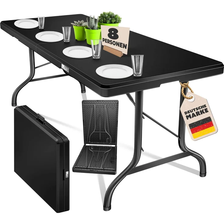 KESSER® Buffettisch Tisch klappbar Kunststoff 183x76 cm Campingtisch Partytisch Klapptisch Gartentisch für Garten, Terrasse und Balkon zusammenklappbar 8 Personen inkl. Tragegriff und Cover Schwarz, 183cm – Bild 1