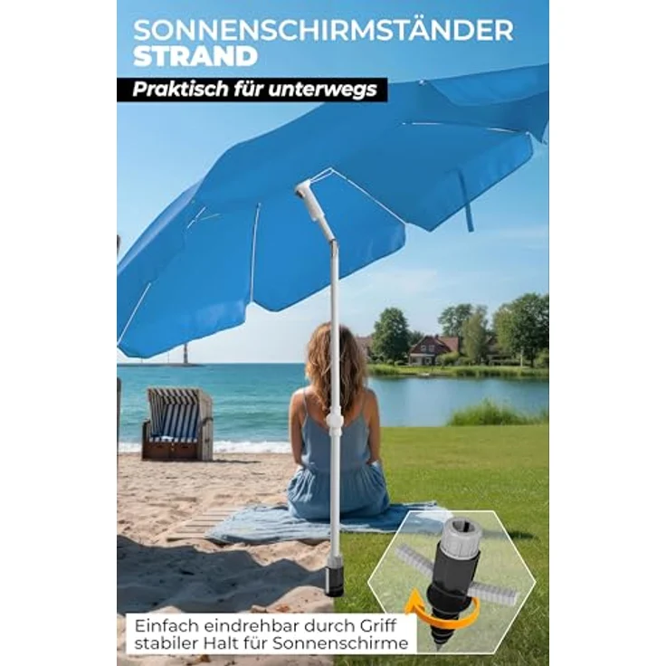 4smile Sonnenschirmständer Strand, Schwarz - Bodenhülse für Sonnenschirm zum Eindrehen in den Boden - Stabiler Schirmständer Strand, Schirmständer – Bild 2