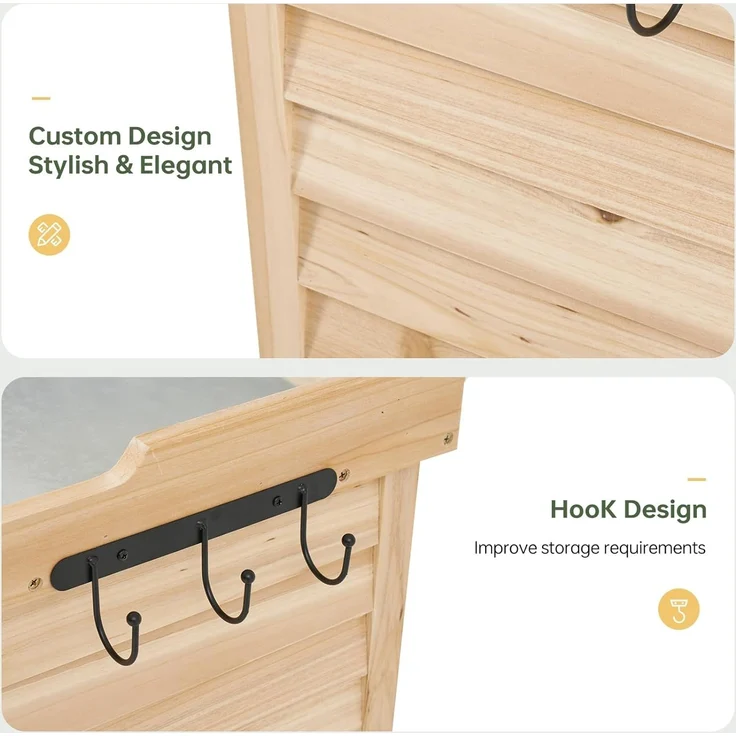 Aoxun Gartenschrank Holz, Pflanztisch mit Geräteschrank Schrank, Doppeltür, Seitenhaken und verstellbarem Regal, Gerätehaus, Gartenschuppen für Garten Terrasse, 64 x 40 x 95cm, Burlywood – Bild 3