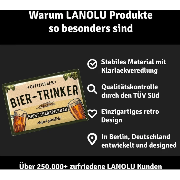 LANOLU Blechschild Bier trinker - 20x30cm – Metall – Mehrfarbig – 20130 – Bild 5