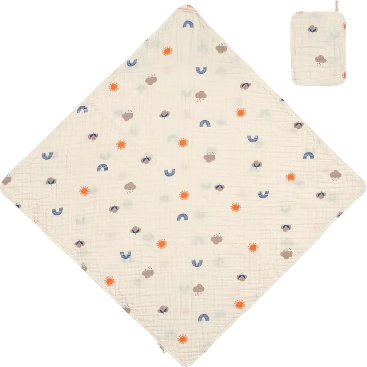 LÄSSIG Baby und Kinder Musselin Set Kapuzenhandtuch und Waschhandschuh/Muslin Set (Hooded Towel + Wash Glove) Blossom Nature – Bild 2
