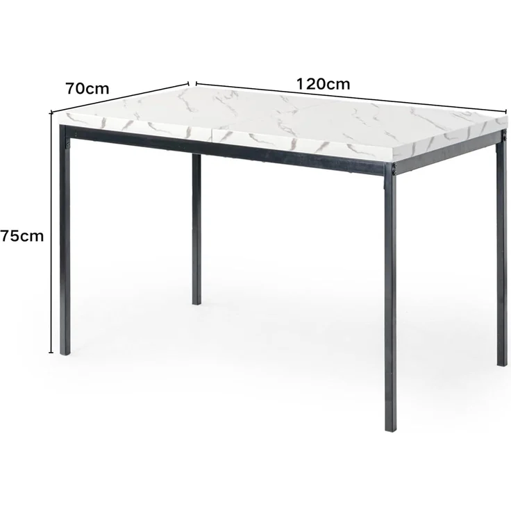 FurnitureR Garten-Esstische aus weißem Marmorimitat, Schlichter und eleganter Stil für 4 bis 6 Personen, Dicke Holzplatte mit Metallstruktur, für Terrasse, Terrasse, Garten, 120 x 70 x 75 cm – Bild 2