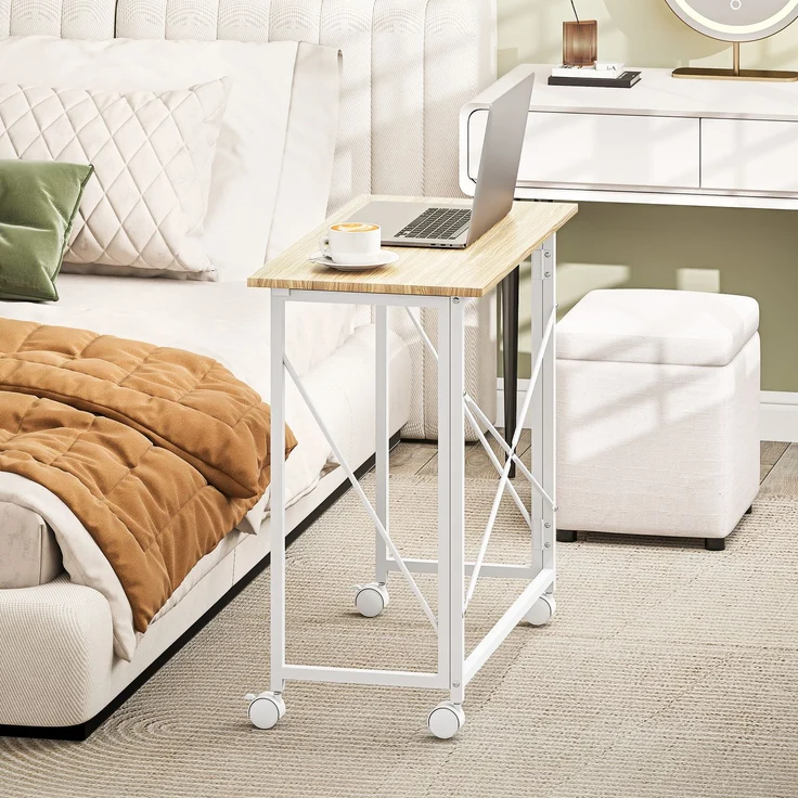 Klappbarer Computertisch 80 x 40 cm auf Rollen für das Homeoffice, das Schlafzimmer, kleine Räume, Eiche – Bild 9