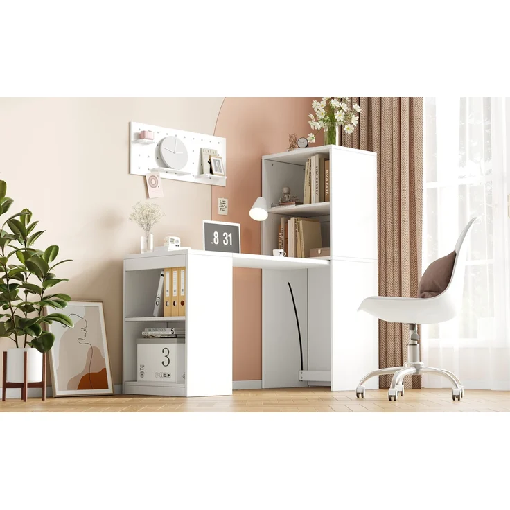 Schreibtisch 130x51x137 cm, klappbar mit Bücherregal und 4 offenen Fächern – Bild 9