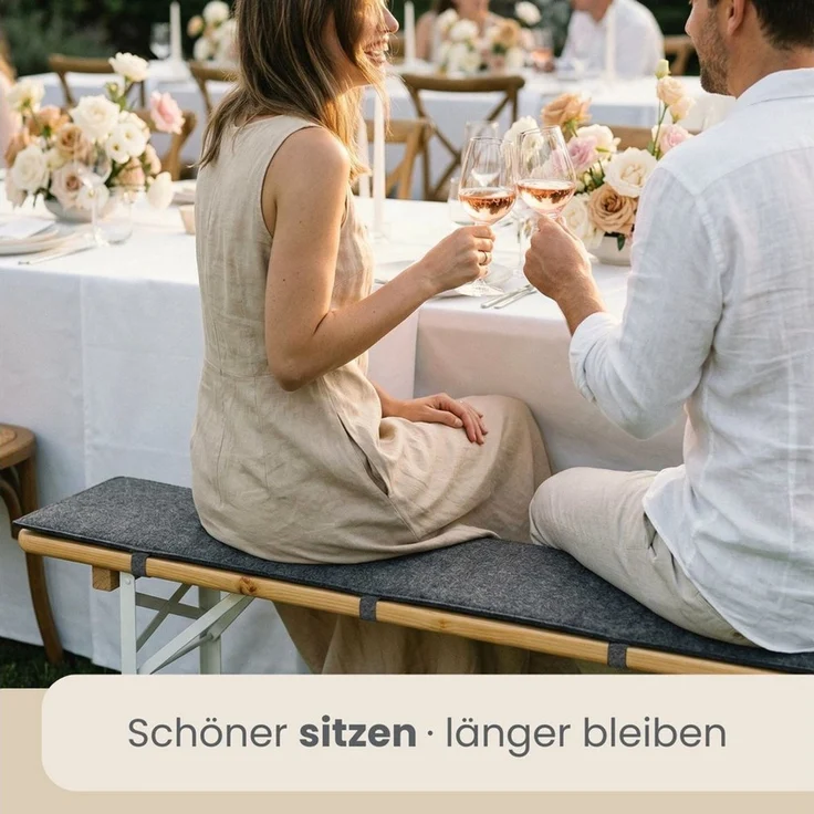 DuneDesign Bankauflage 2er Set 120 x 25 x 1 cm Filz Bierbankauflage Sitzauflage zum Wenden, Bodenschutz Filzgleiter für Festzeltbank - Bierzelttisch - Partybank – Bild 3