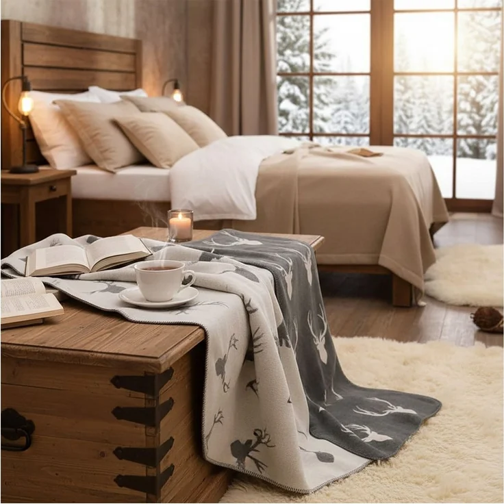 Wohndecke Kuscheldecke 150x200 cm Hirsch Motiv, Casa Colori – Bild 2