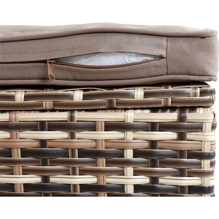 Rattanhocker Gartenhocker Hocker XXL Stuhl Polyrattan Sitzhocker Beige-Braun – Bild 10