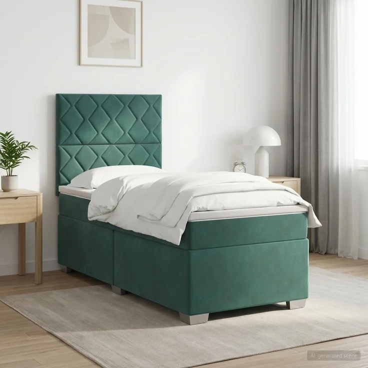vidaXL Boxspringbett mit Matratze Dunkelgrün 90 x 200 cm Samt 3455039 – Bild 1