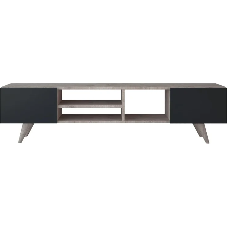 HOME MANIA Mobile Porta TV Dore, Holz, Walnuss-Schwarz, 160 x 29,7 x 40,6 cm – Bild 1