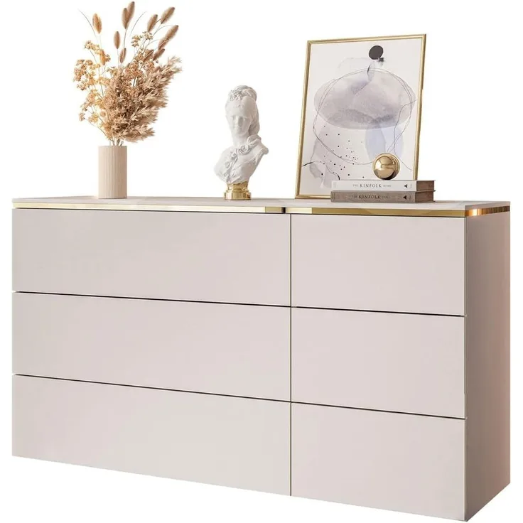 Lookway Kommode AURORA 6S in Kaschmir mit goldener Leiste, Breite: 138 cm