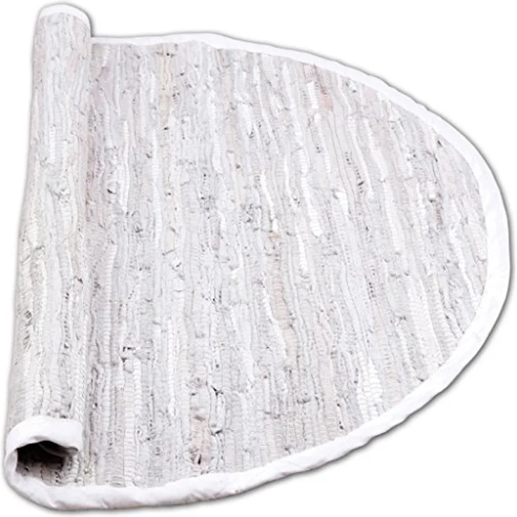 Flickenteppiche Leder Rund 150cm weiß – Bild 2