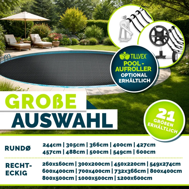 tillvex Pool Solarfolie Rund 400 cm - Schwarz Solarplane Solarheizung Solarabdeckplane Poolheizung Wärmeplane – Bild 7