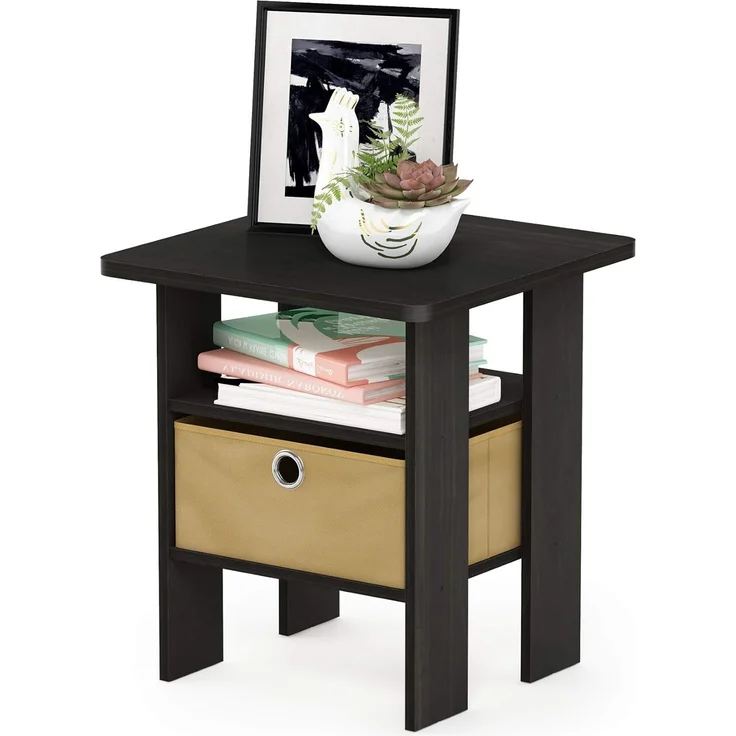 Furinno Andrey Beistelltisch Nachttisch mit Schublade, Espresso/Braun – Bild 1