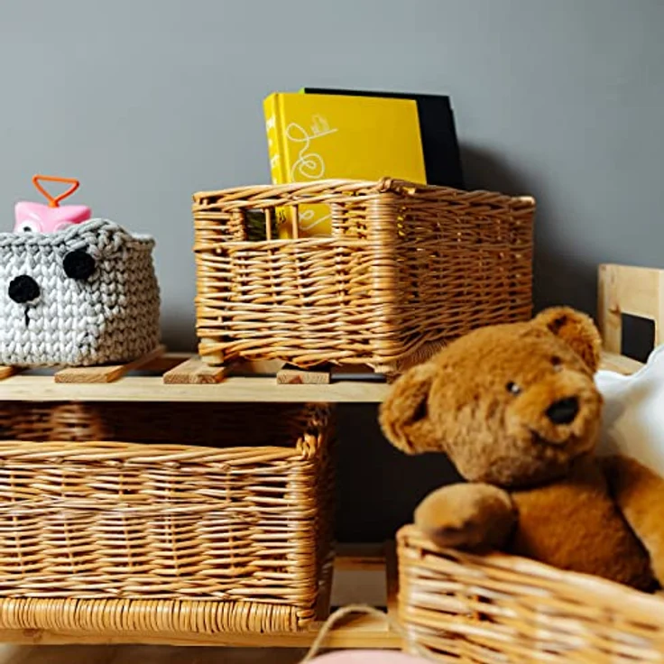 Creative Home Holzkiste Weidenkorb Aufbewahrungskorb, Handgeflochten, Haltbar (1 St), Korb Geflochten Naturkorb mit Griffen Aufbewahrung – Bild 6