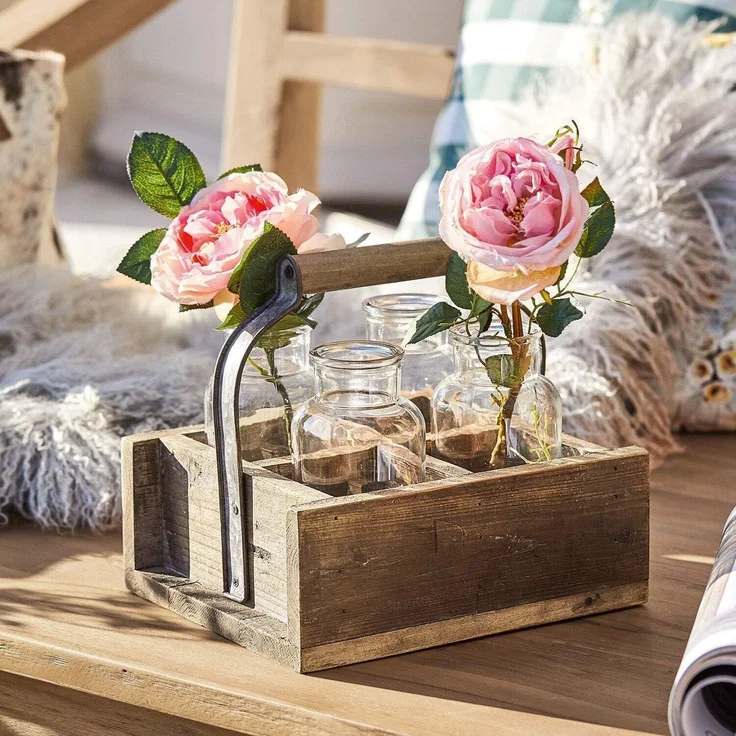 Mirabeau Übertopf Vase 4er Set mit Korb Reverie braun/klar – Bild 4