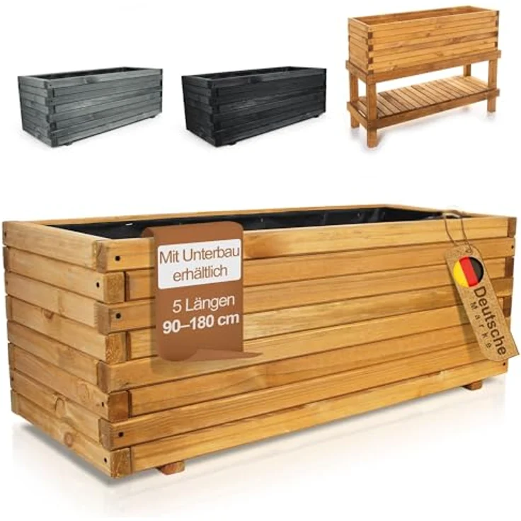 BooGardi Pflanzkübel groß außen & innen mit Vlies · Blumenkasten XXL (Pflanzkasten rechteckig · 90 cm naturbraun), 10 Größen · Hochbeet · Holz · für Garten, Balkon & Terrasse – Bild 2