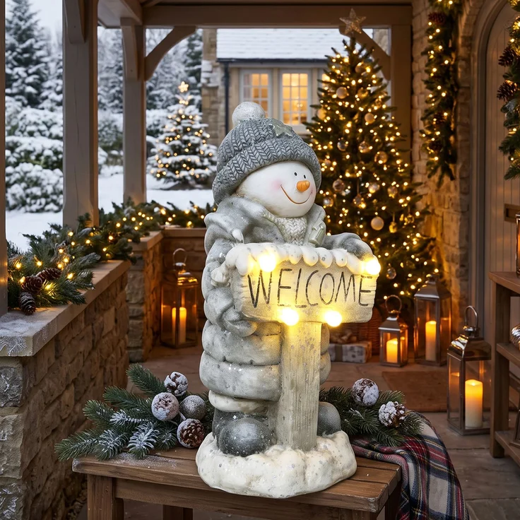 HOMCOM Schneemann-Statue, Magnesiumoxid, Grau, 23 x 20 x 46 cm – Bild 9