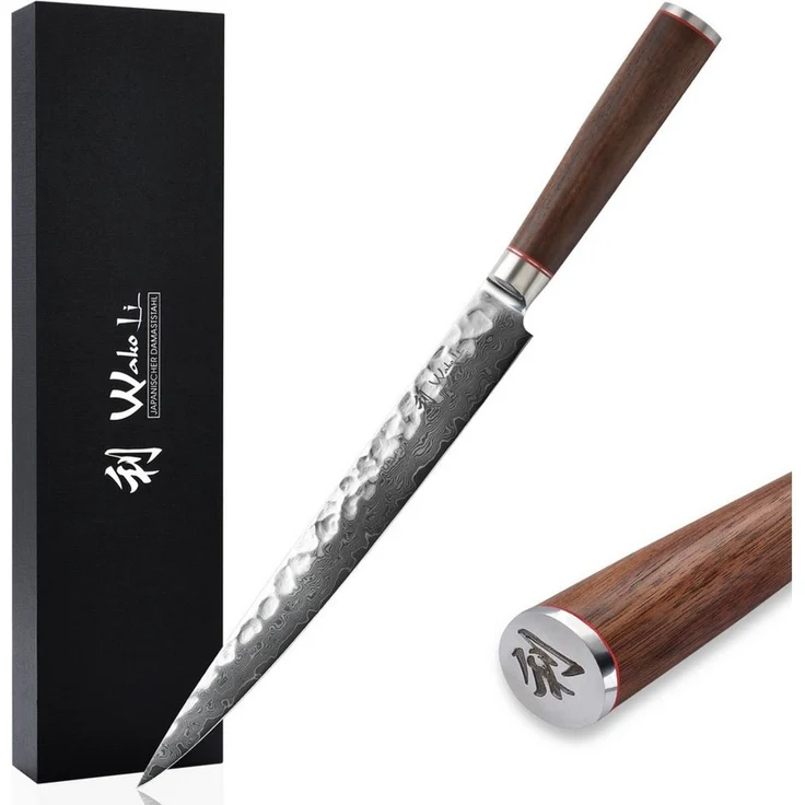 Wakoli Tranchiermesser Nussbaum Damast Sashimi Kochmesser 25 cm Klinge Nussbaumholzgriff, Damaststahl, VG10, Nussbaumholz – Bild 5
