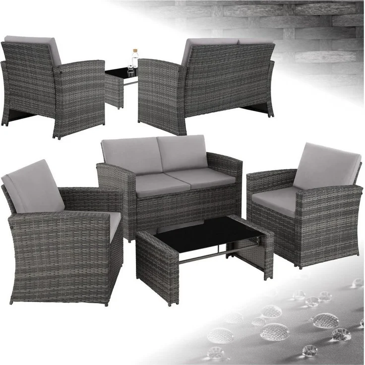 tectake Loungeset Rattan Lounge, (Set, 5-tlg), für 4 Personen – Bild 5
