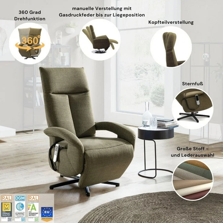 sit&more TV-Sessel Zoe, inkl. Kopfteilverstellung & 360° Drehfunktion, wahlweise mit 2 Motoren, Akku & Aufstehhilfe – Bild 4