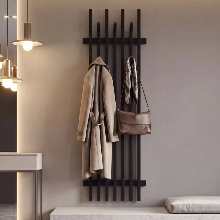MCA Garderobenpaneel HWC-P57, Wandgarderobe Garderobenleiste Holzgarderobe, Massiv-Holz 135x40cm Eiche ~ schwarz – Bild 1