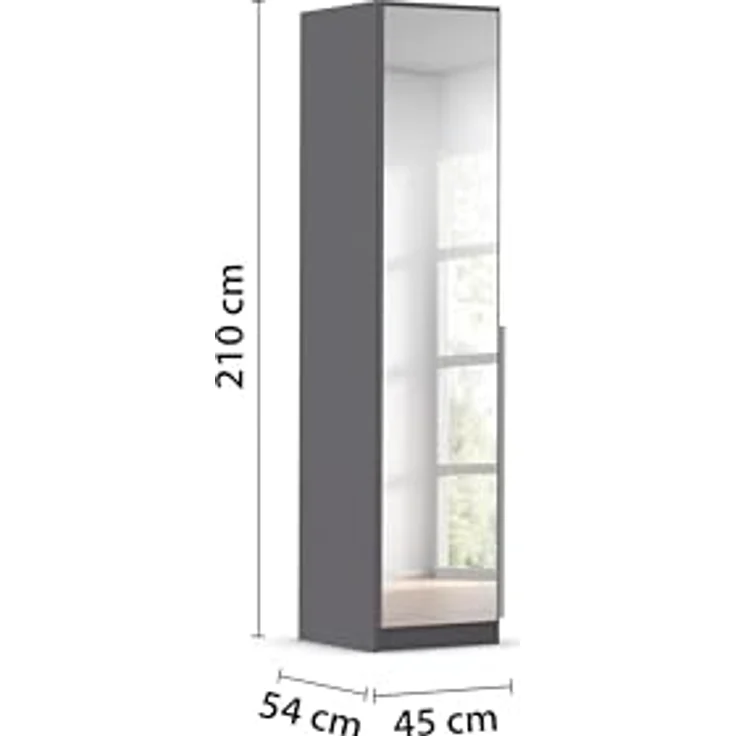 Rauch Möbel Alabama, Kleiderschrank für Schlafzimmer, Kinderzimmer, Wohnzimmer, Garderobe, Flur, 1-türig, Spiegel, mit Zubehör Basic, Farbe Grau metallic, Schwarz, Breite 47 cm – Bild 3