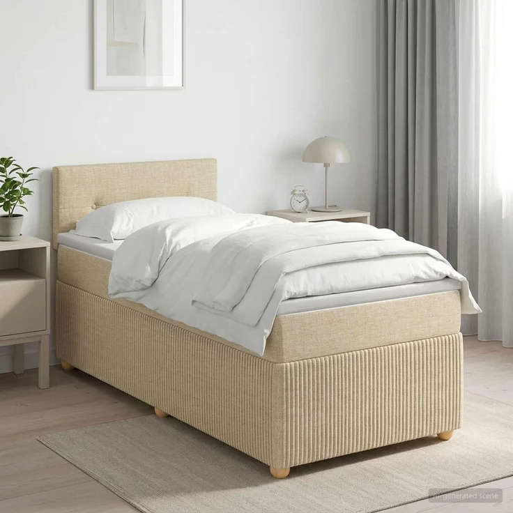 vidaXL Boxspringbett mit Matratze Creme 100 x 200 cm Stoff 3451403 – Bild 1