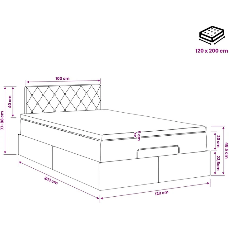 vidaXL Ottoman Bett mit Matratze Dunkelgrau 120 x 200 cm Samt 3456478 – Bild 12