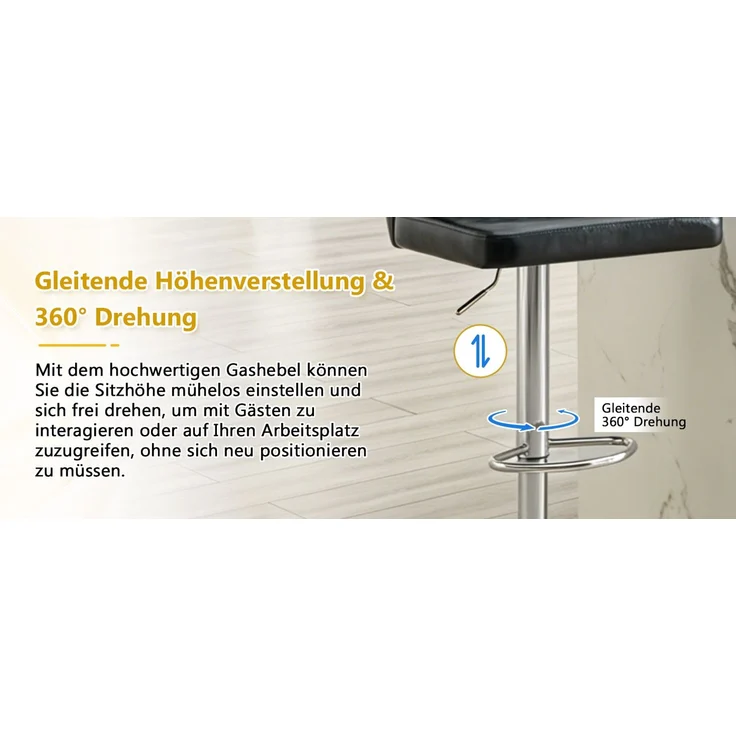 2er Set Barhocker mit Lehne Höhenverstellbar, 360° Drehbar Barstuhl mit großem Sockel & Fußstütze, Moderner Küchenhocker für Bar Küche Theke (Nur Stühle)--Schwarz--110x45x49.7cm--YOUDENOVA – Bild 5