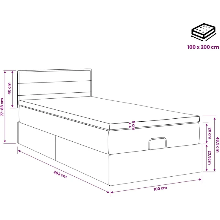vidaXL Ottoman Bett mit Matratze Hellgrau 100 x 200 cm Stoff 3456219 – Bild 12
