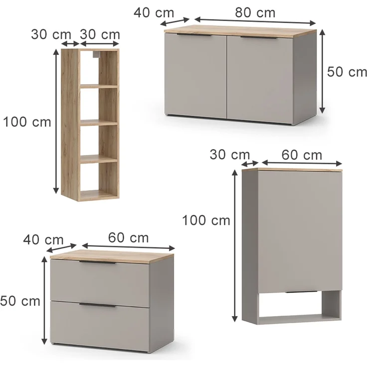 Wohnwand Wido Greige 5 Teile Vicco – Bild 2