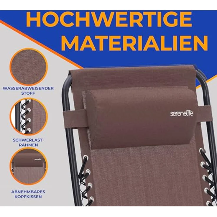 SereneLife Sonnenliege Klappbar, Gartenliege Wetterfest zum Liegen, Sonnenstuhl als Gartenbett, Gartenmöbel zum Relaxen 2 Stück Braun mit Atmungsaktivem Textilen, Sonnenstuhl Verstellbar 2er Set – Bild 8