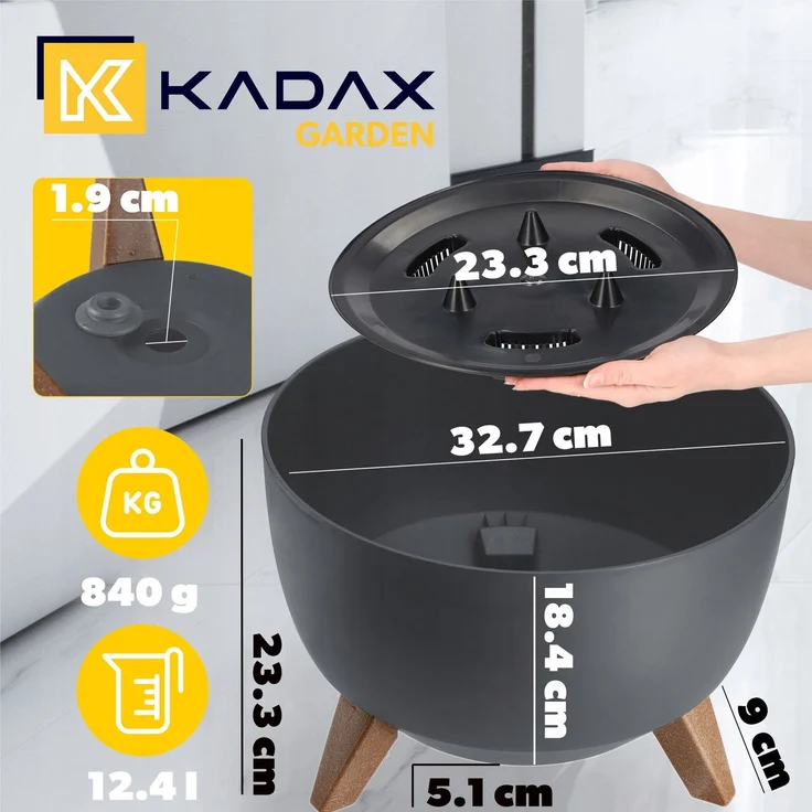 KADAX Blumentopf, Pflanzenabdeckung auf Beinen, Einsatz, Blumenständer, 33 cm, Anthrazit, rund – Bild 2