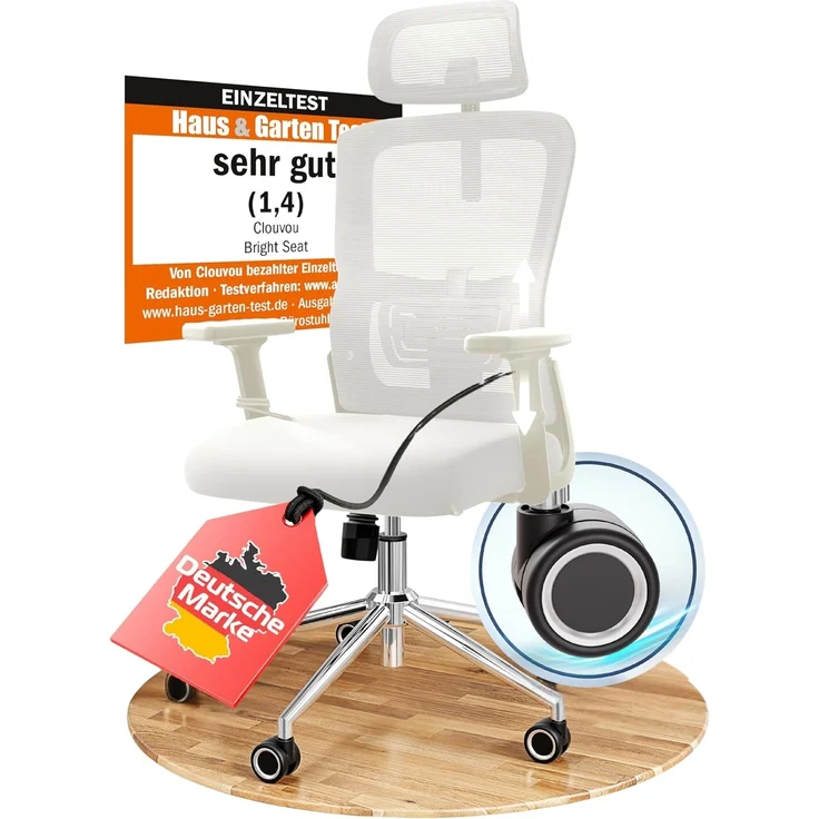 CLOUVOU BrightSeat Bürostuhl Ergonomisch [TESTSIEGER] Schreibtischstuhl 100% individuell einstellbar | Büro Stuhl & Gaming Stuhl | Computerstuhl Home Office Chair Ergonomic | Drehstuhl 150 kg – Bild 1