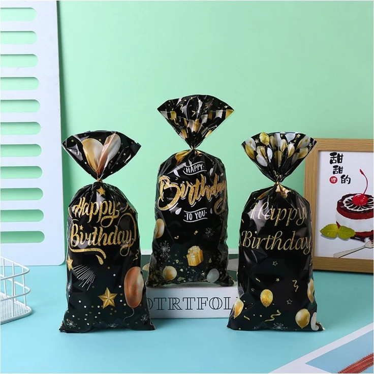 PRECORN Geschenkbox 50 Geburtstags-Geschenktüten Schwarz mit Gold – Happy Birthday Design – Bild 3