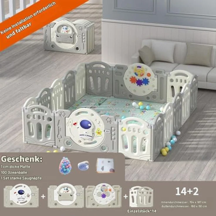 Magic ZC Laufstall Baby, Großer Laufgitter Baby, Laufstall Faltbar für Drinnen Draußen, Kinderaktivitätszentrum Spielhof Spielplatzpark für Kinder mit Antikollisionsschaum (Y 14+2) – Bild 2