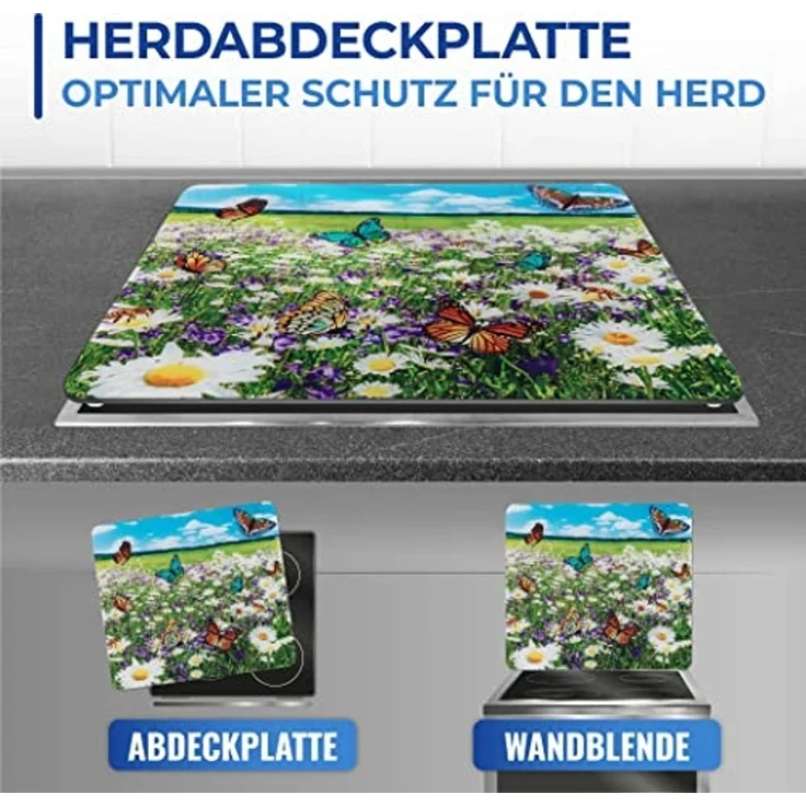 Maximex Schneide- und Abdeckplatte Sommerwiese, Glas, 56x50cm,vielseitig einsetzbar,mobil,Schneidebrett/Wandspritzschutz – Bild 4